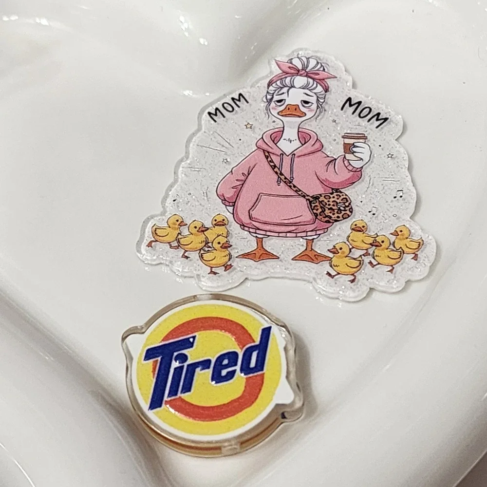 Tired Mom Duck Flatback Focal Bead Badge Keychain Jewelry Making Crafts Flats